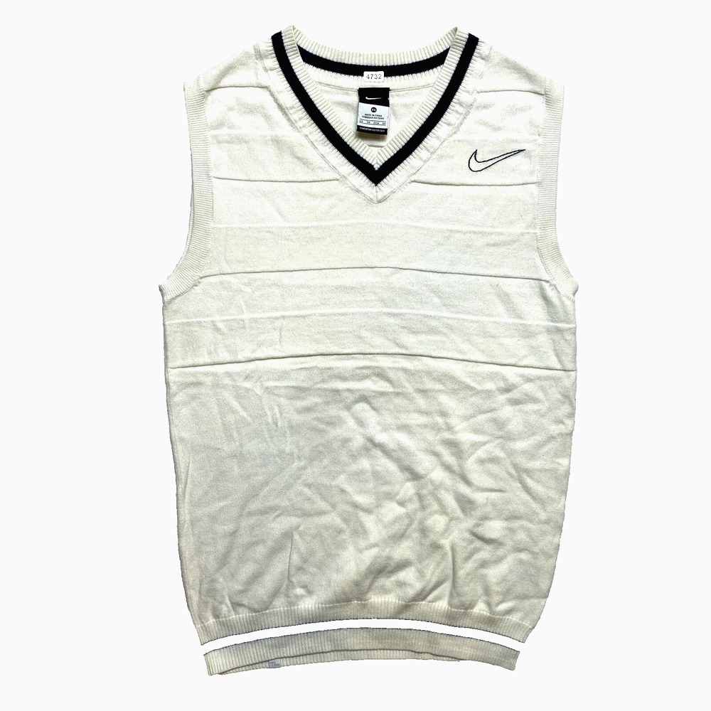 Nike Vest Mens Extra Small White Sleeveless Golf Swoosh Pullover Knit 90s